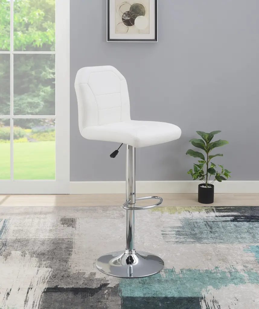 Customizable Bar Stool Chair White Faux Leather Clean Lines Seat Chrome Base kanepe