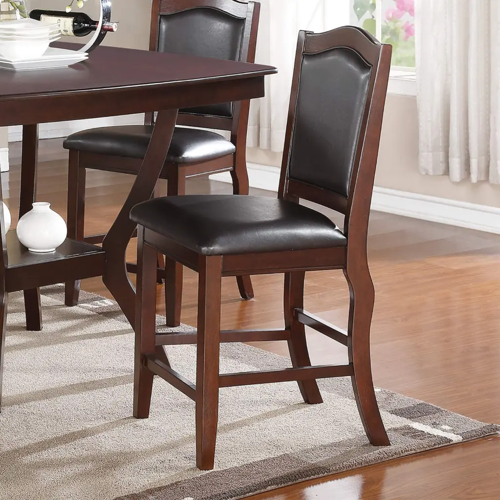 Dark Brown Timber Finish Set 2 Counter Height Chairs Faux Hide Upholstered Bar Stools kanepe