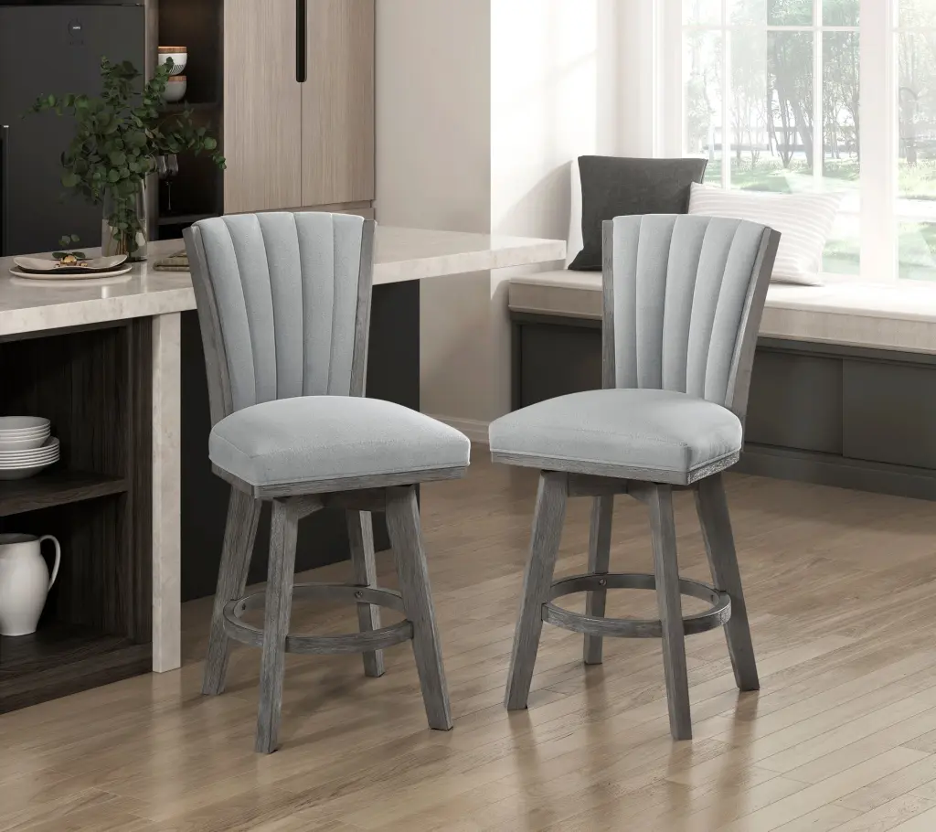 Gray Finish Set 2 Counter Height Swivel Bar Stools Tufted Upholstered Seats Kitchen Island kanepe