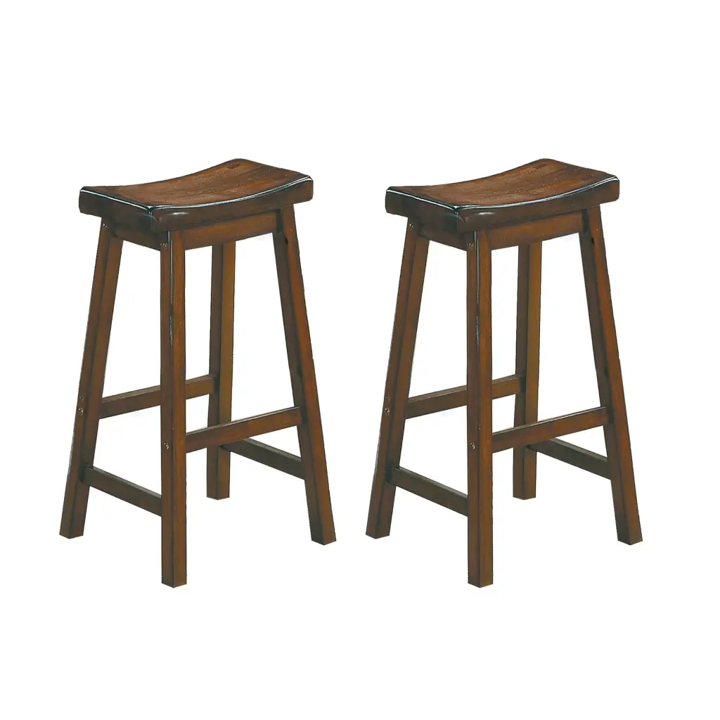 29 Inch Bar Height Stools 2Pc Set Saddle Seat Solid Wood Cherry Finish kanepe