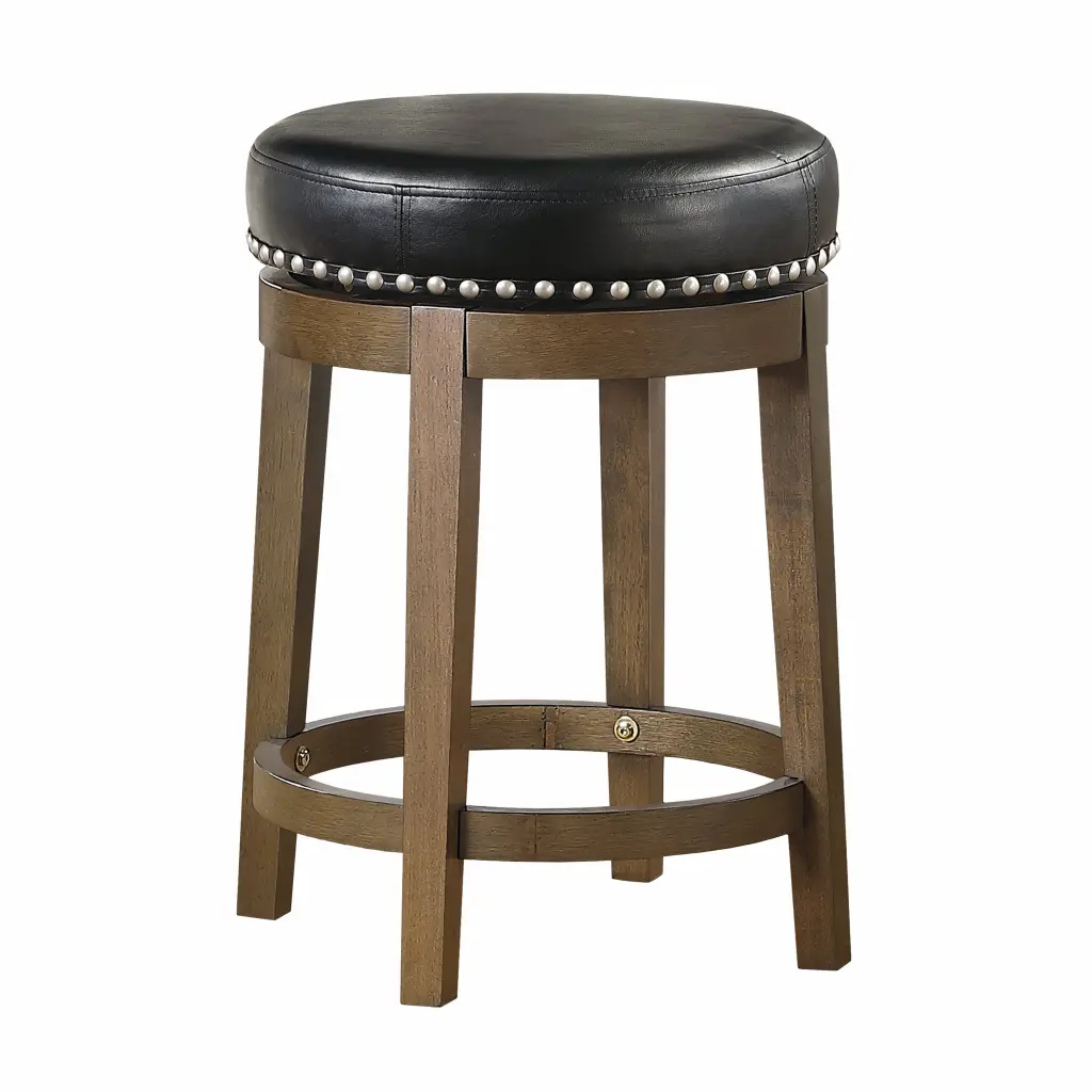 Round Swivel Counter Height Stool Set 2 Black Faux Hide 360 Degree Rotation kanepe
