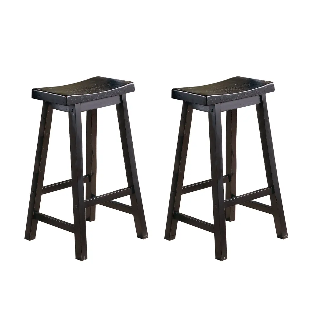 Set 2 Black Bar Height Stools Saddle Seat and Solid Wood Construction kanepe