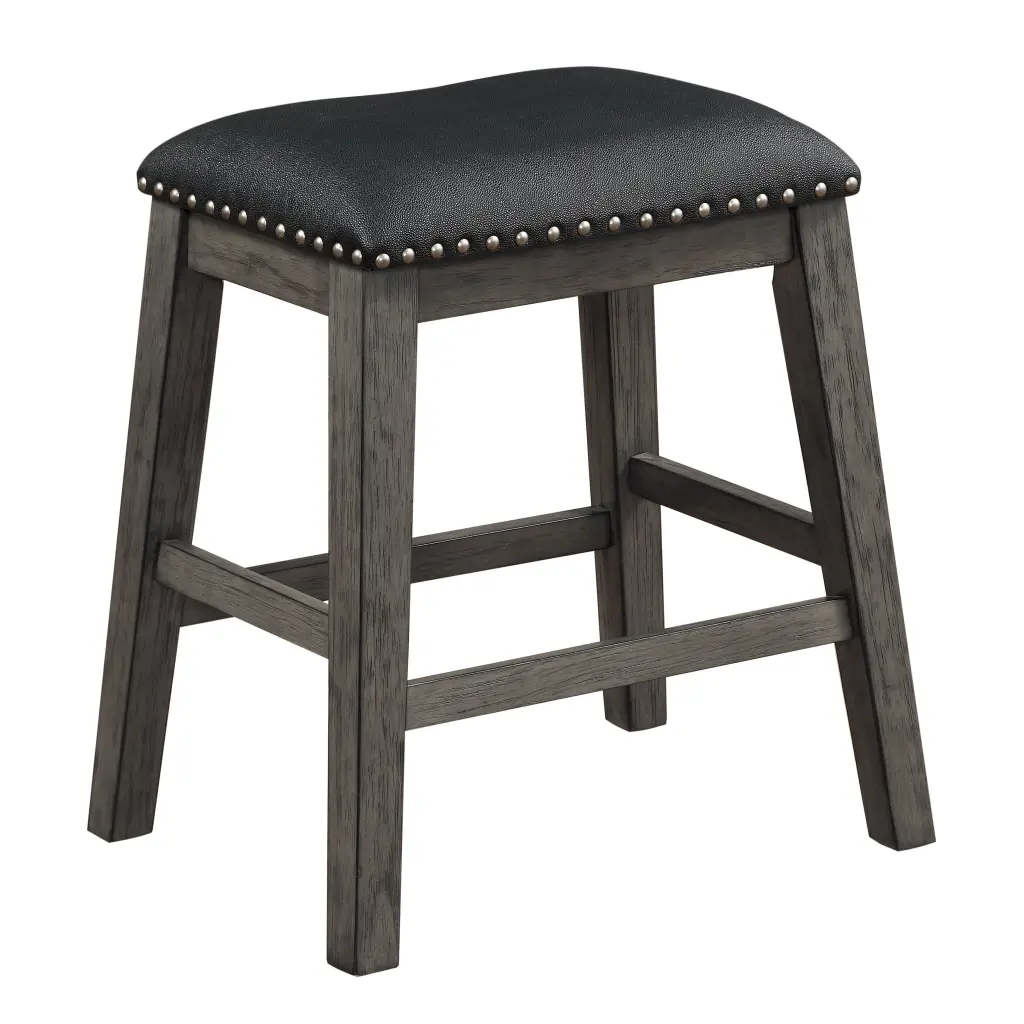 Set 2 Counter Height Barstools Black Faux Leather Seats Gray Finish kanepe