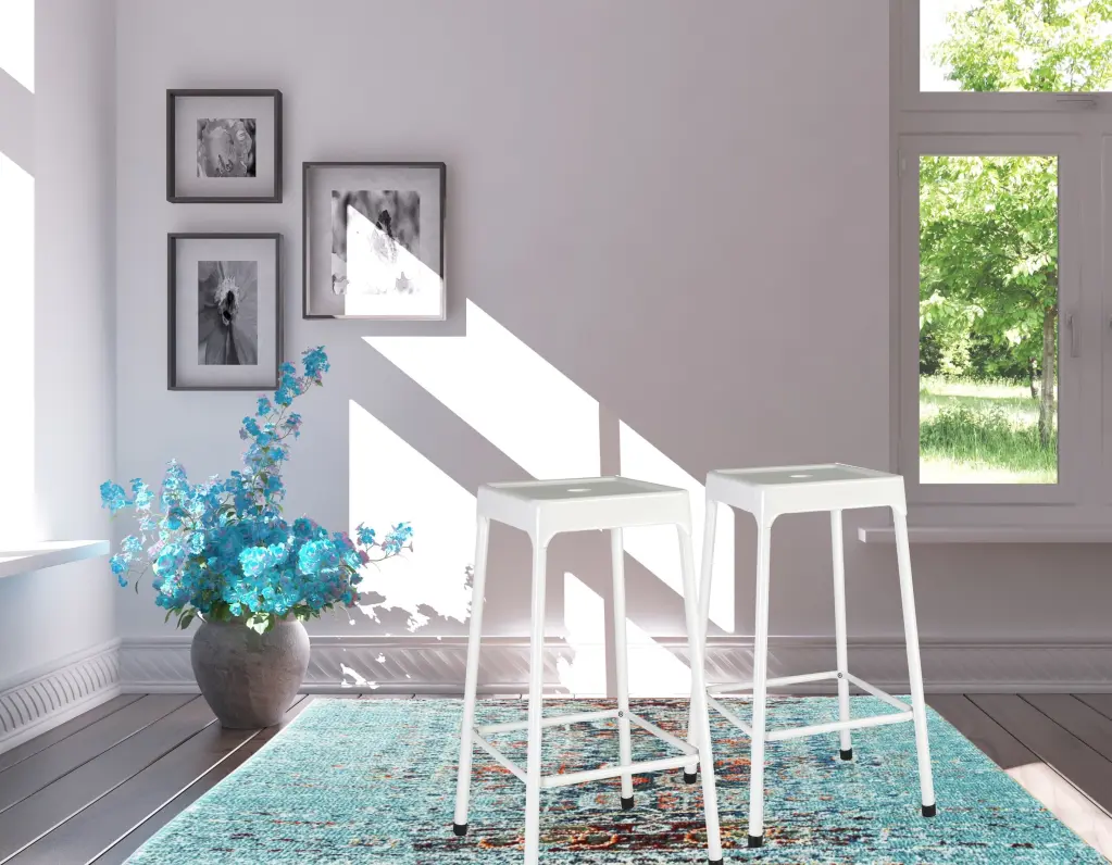 Counter Stool Metallic White Powder Coating Set 2 Bar Stools new spec furniture