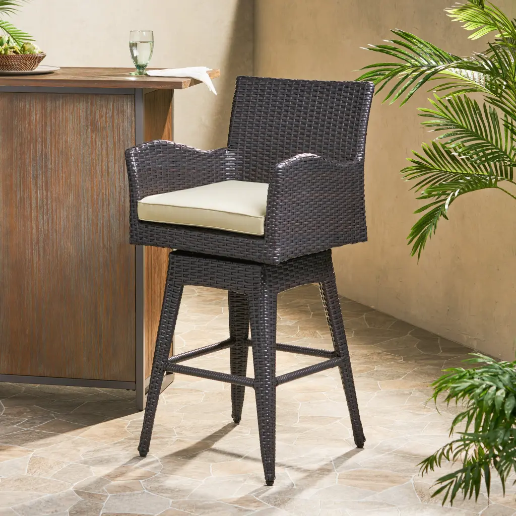 PE Swivel Arm Bar Stool Brown Multi Rattan Counter Stool nh-bc furniturings