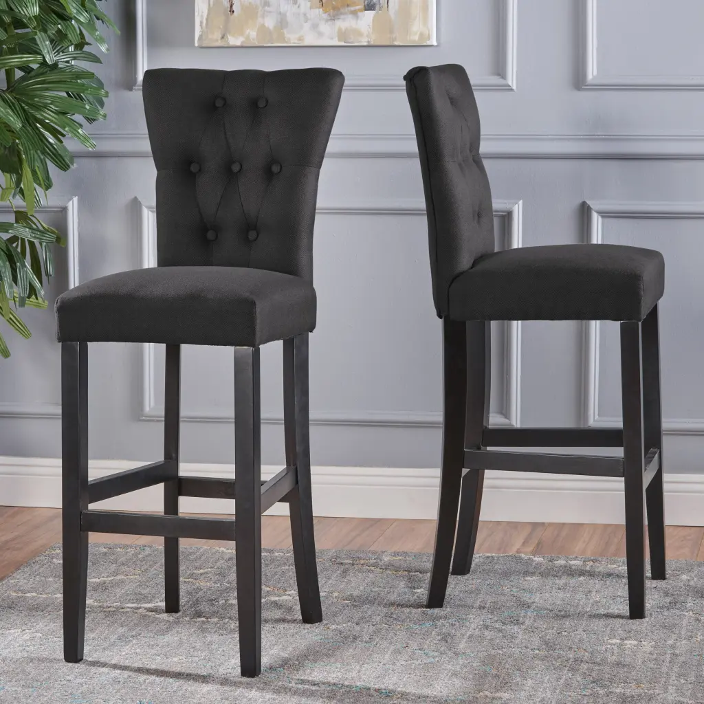 Bar Stool 2Pcs Set Dark Grey Wood Material Kitchen or Bar nh-comfortcove