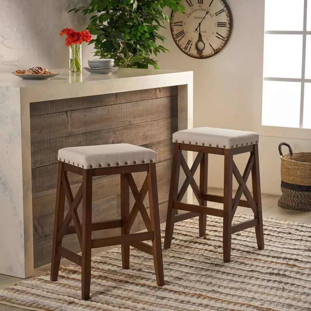 Saddle Barstool Beige Rubber Wood Kitchen Island Stool nh-comfortcove