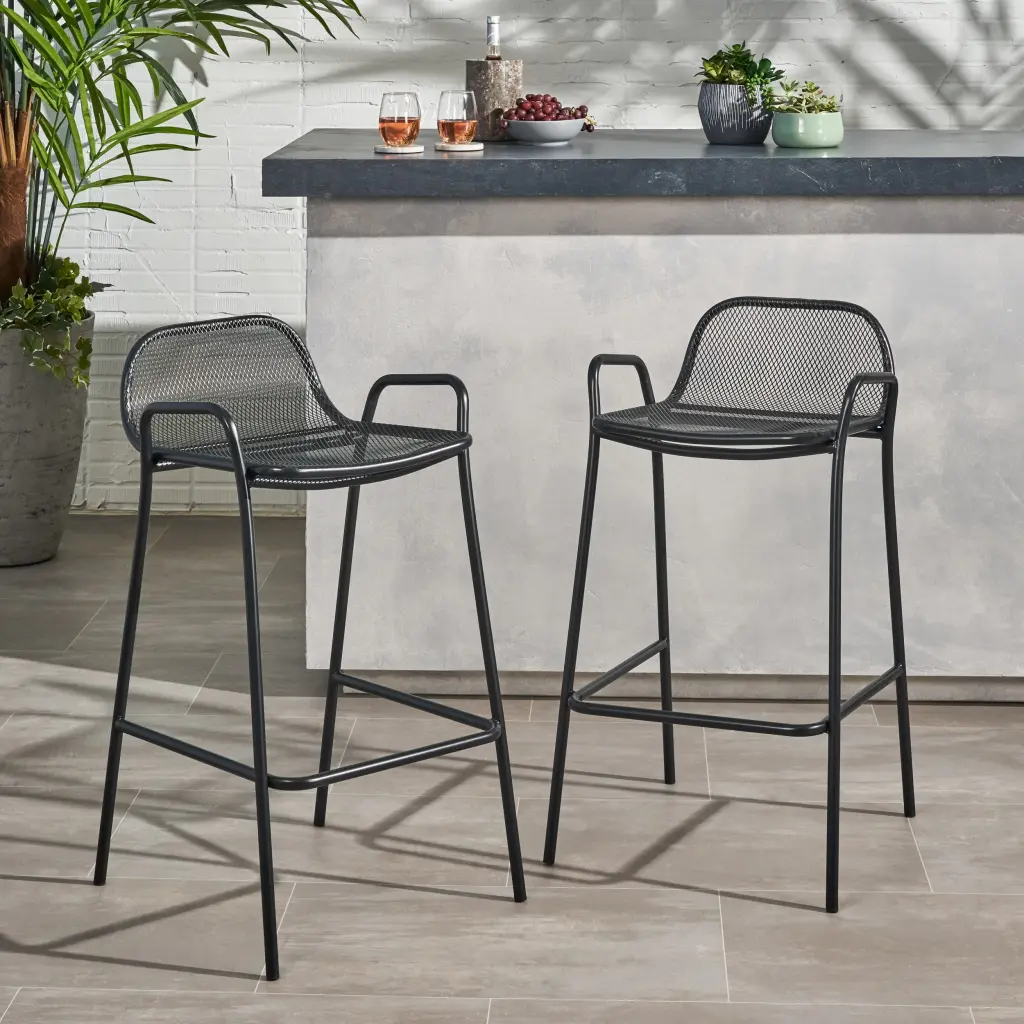 Baltimore Barstool Matte Black Iron Adjustable Height Stool nh-home living