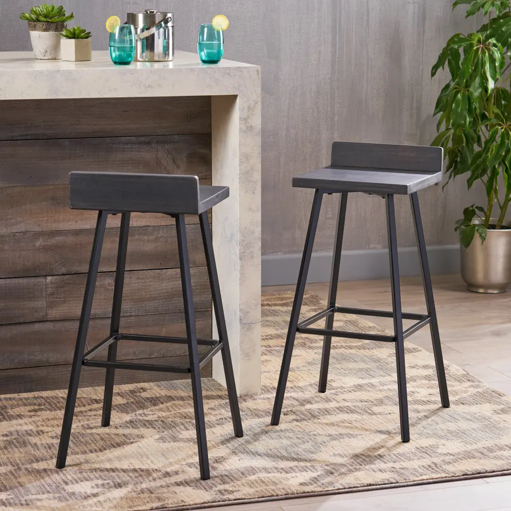 Jut Barstool Grey Black Acacia Timber Kitchen and Bar nh-home living