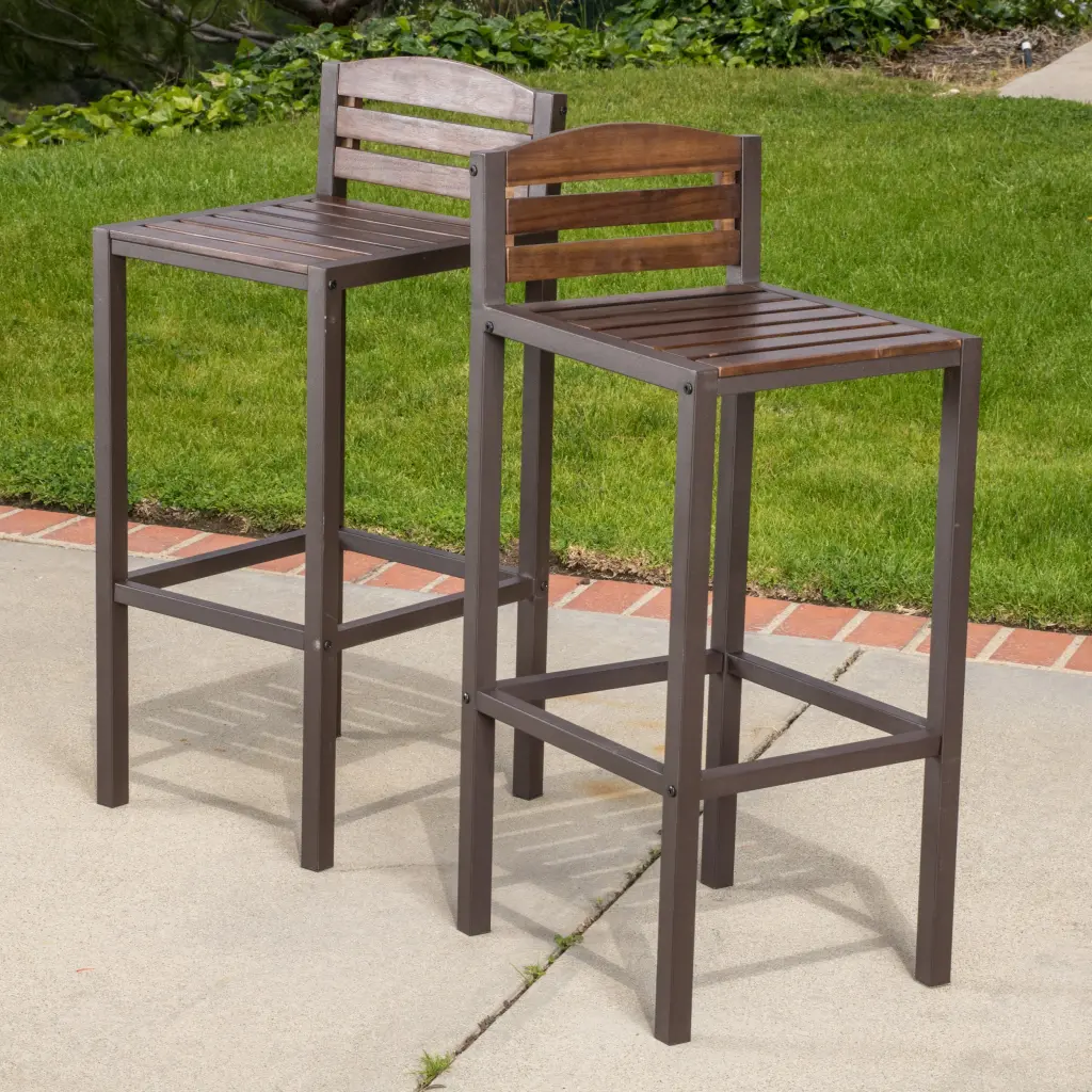 Milos Outdoor Acacia Timber Barstool Set 2 Dark Brown Acacia Timber Patio nh-home living
