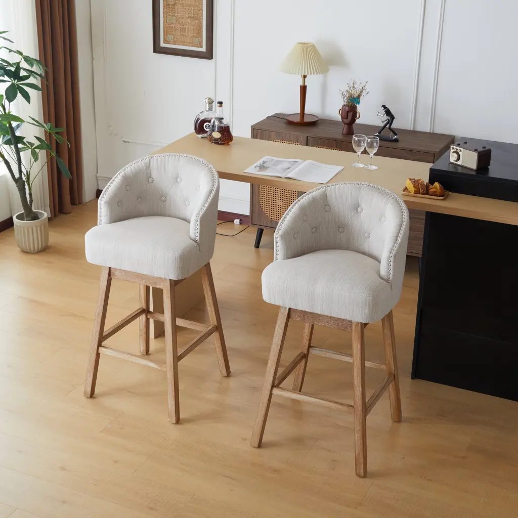 33.25 Inch Swivel Counter Stools Set 2 Upholstered Bar Height Stools nh-onfind