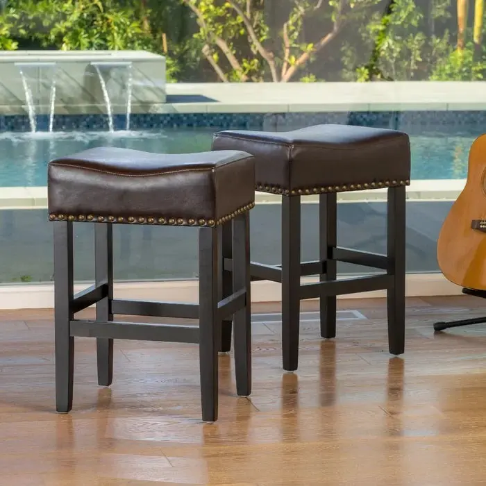 26 Inch Backless Counter Stools 2 Pcs Set Brown Leather nh-onfind