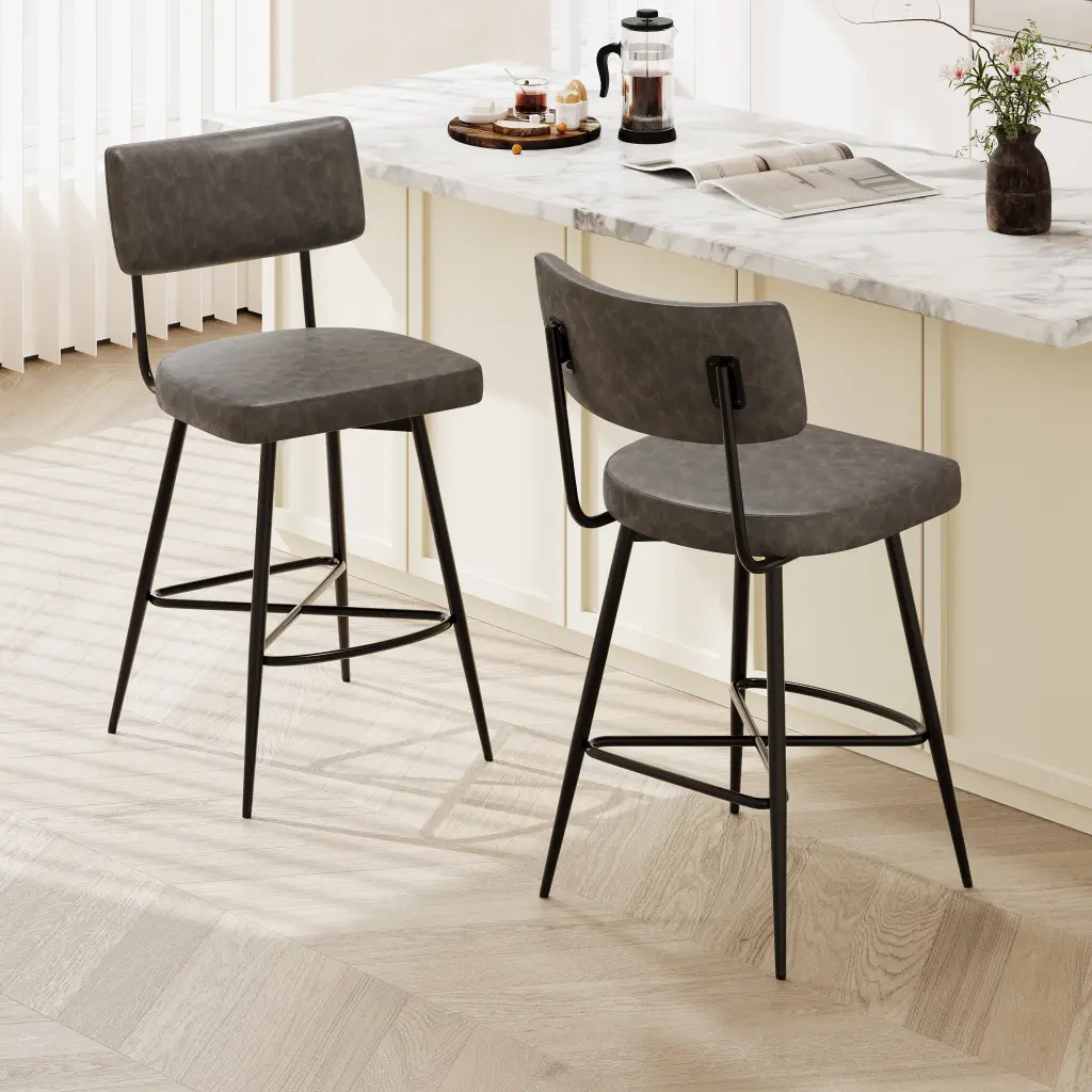 26 Inch Retro Swivel Counter Stools Set 2 Grey Iron Base nh-onfind