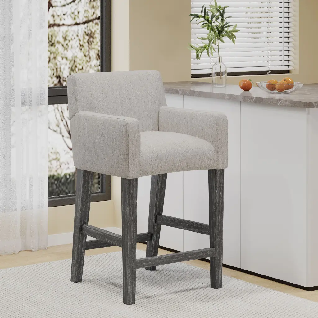 26 Inch Upholstered Counter Stool Light Gray Fabric nh-onfind