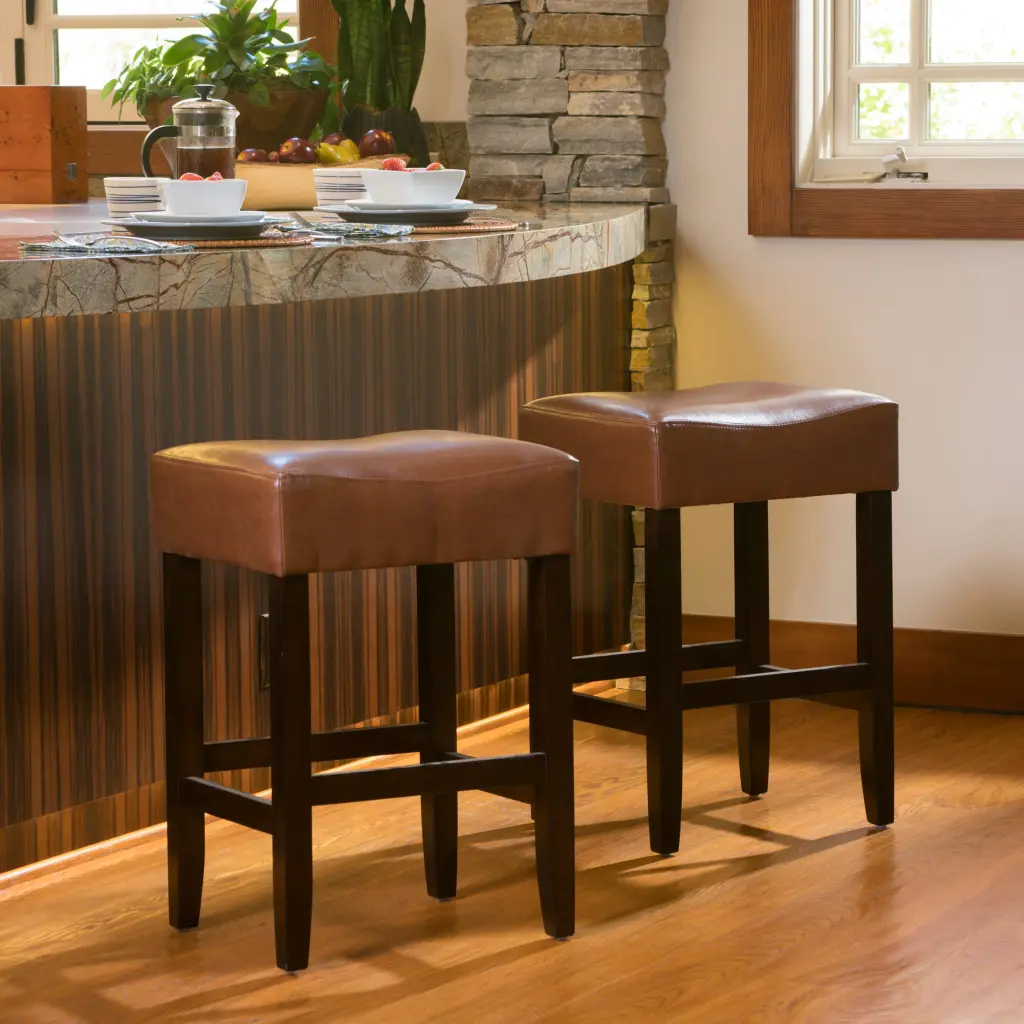 Set 2 Backless Hide Counter Height Barstools 26.75 Inches Brown nh-onfind