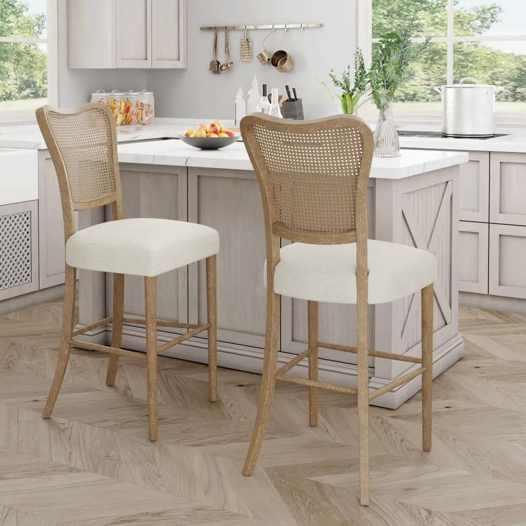 Barstool Set 2 Dark Brown Fabric Counter Height Stools nh-perfect home