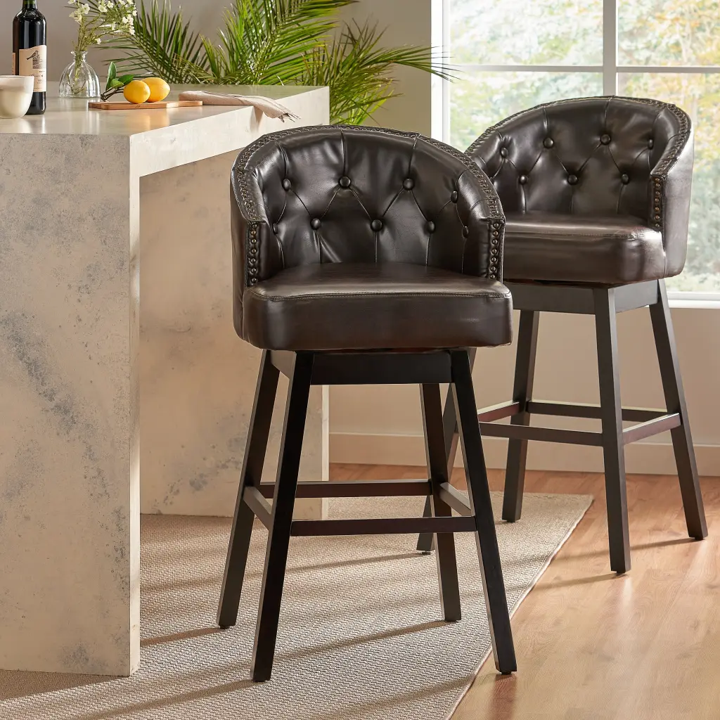Ogden KD Swivel Barstool Set 2 Brown Cat Scratch Resistant Material nh-perfect home-can