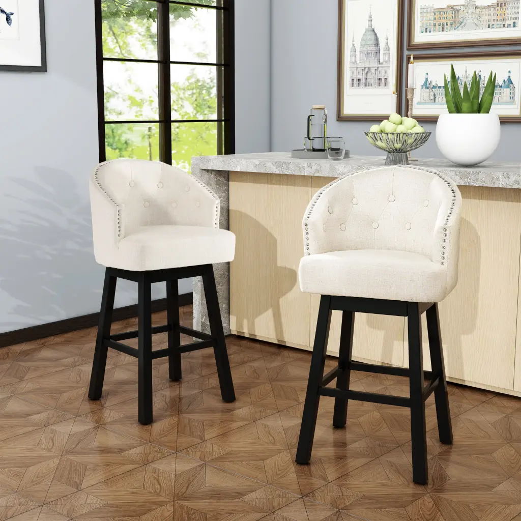 Ogden KD Swivel Barstool Set 2 Beige Upholstered Kitchen Counter Stools nh-perfect home