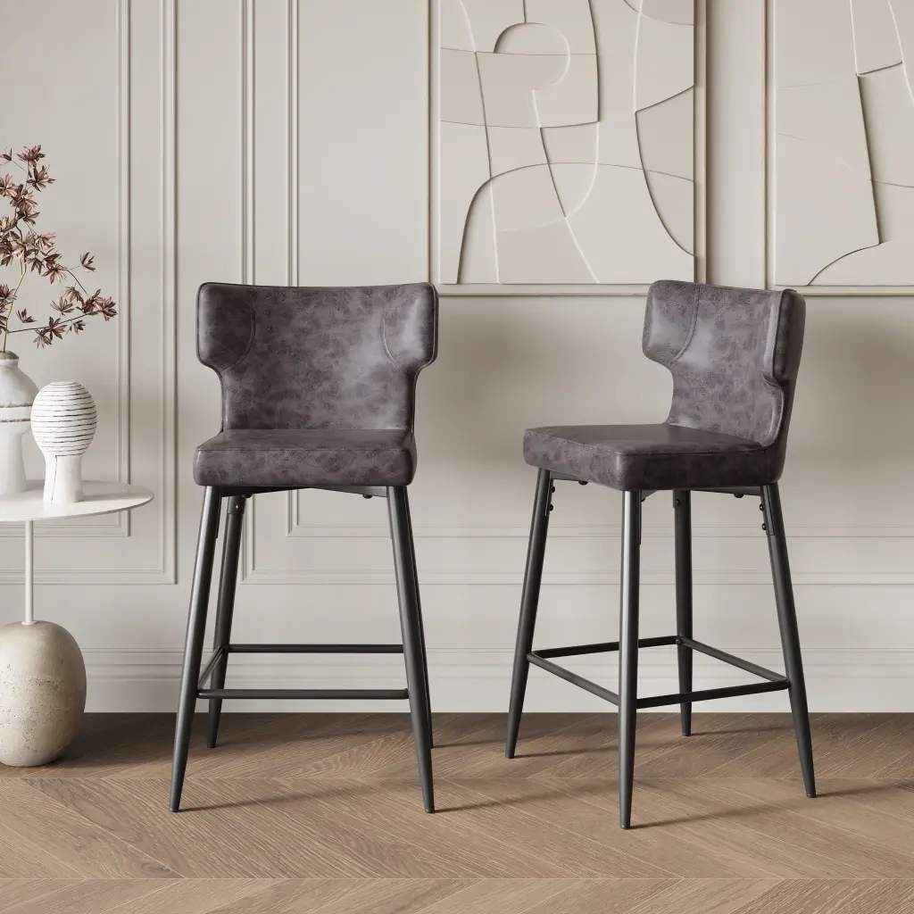 28 Inch Counter Height Bar Stools Set 2 Modern Upholstered Kitchen Stools Back Support nh-vivalux
