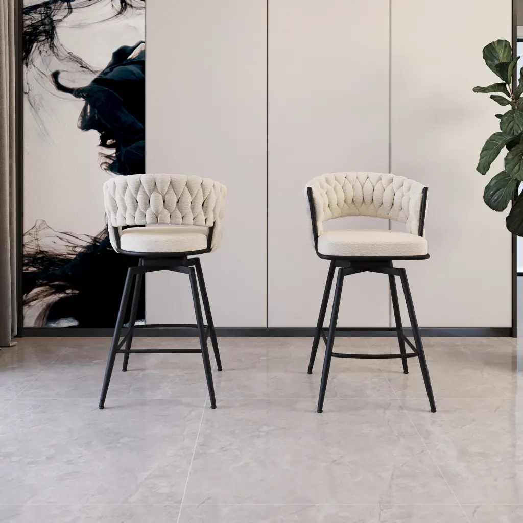 Bar Chair Toweling Woven Bar Stool Set 2 Black Legs nuoli furniture