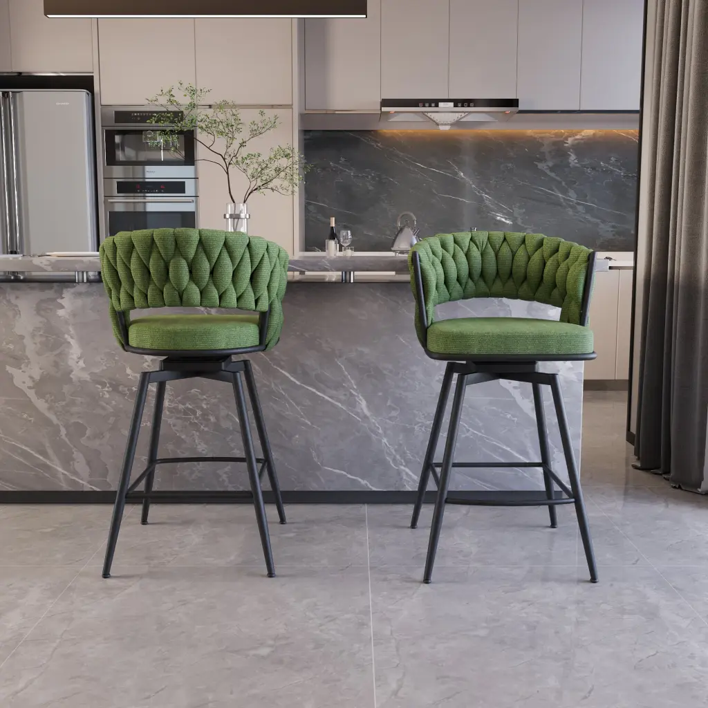 Set 2 Black Legs Linen Woven Bar Stools Kitchen Counter No Adjustable Height nuoli office furniture