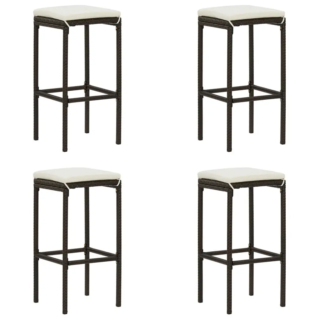 4 Pack Brown Poly Rattan Bar Stools Cushions Counter Height Dining Set