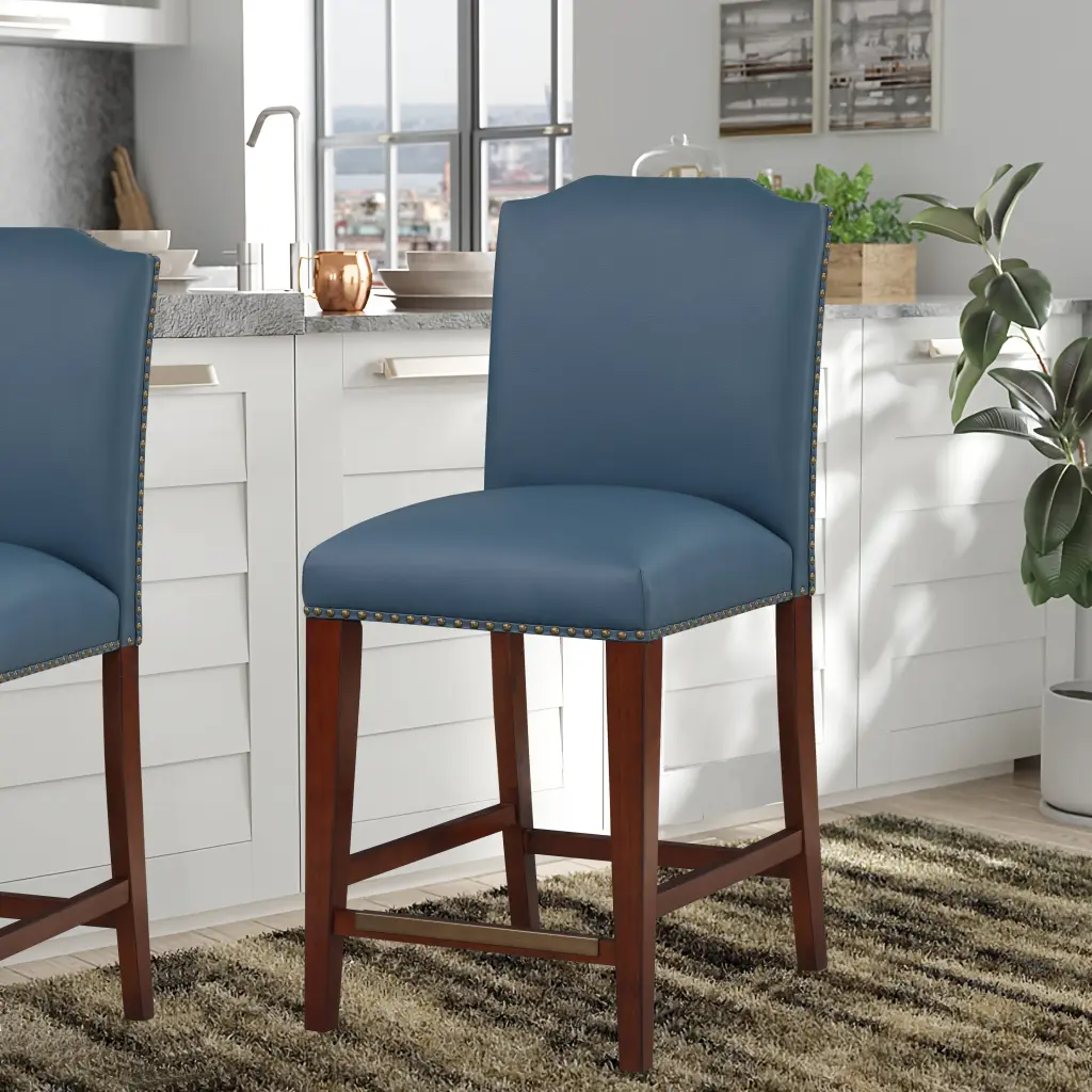 Blaire Stationary Blue Faux Hide Counter Stool Nail Head Trim ridgecrest home