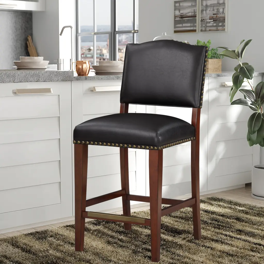Danbers Stationary Faux Leather Brown Counter Stool Nail Heads ridgecrest home