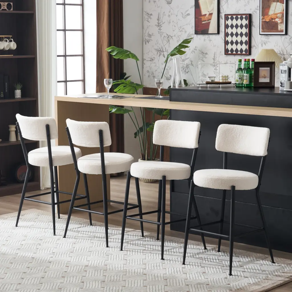 Set 2 Modern Teddy Fabric Upholstered Bar Stools Metal Base High Counters rnb