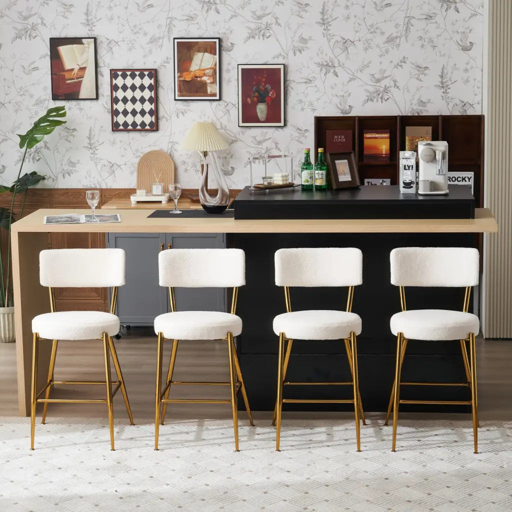 Set 4 Modern Teddy Upholstered Bar Stools Metal Base rnb