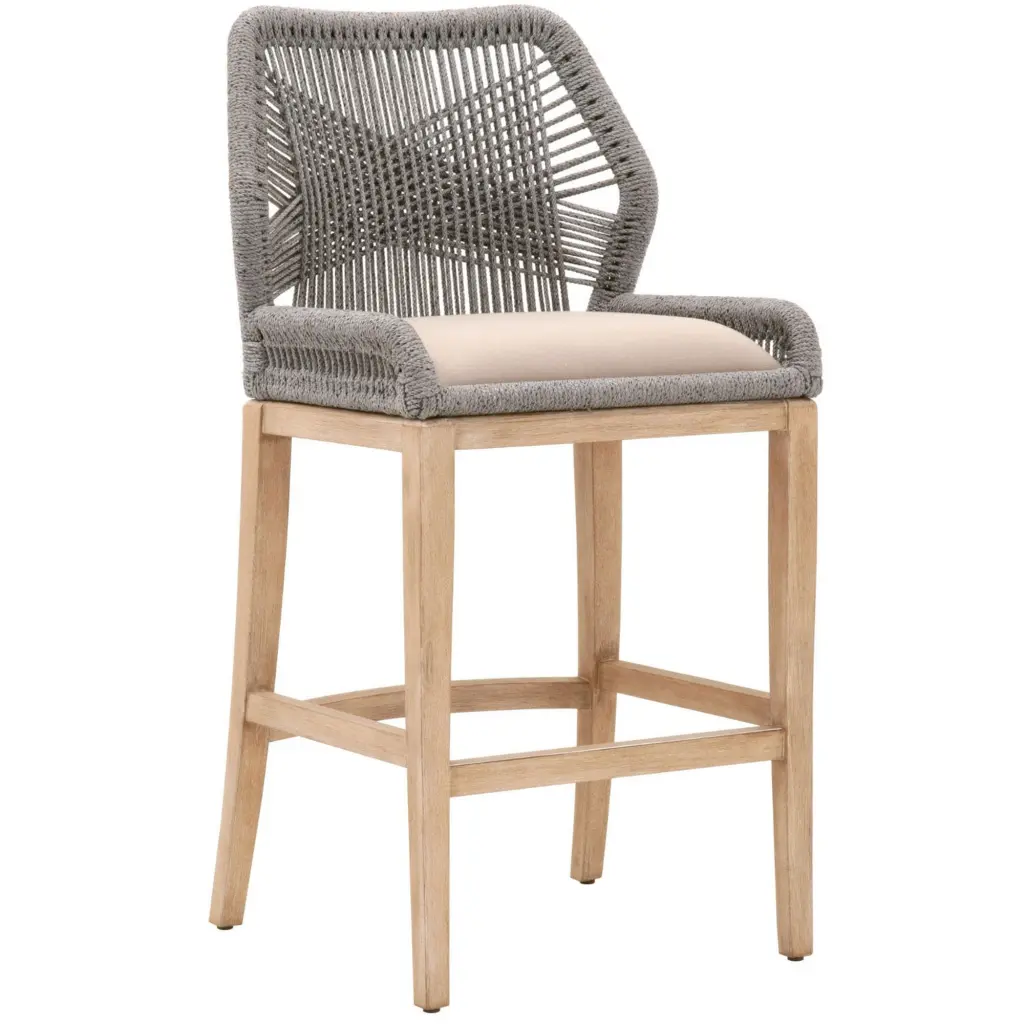 Counter Stool Wooden Legs and Rope Back Gray and Brown royal hampton