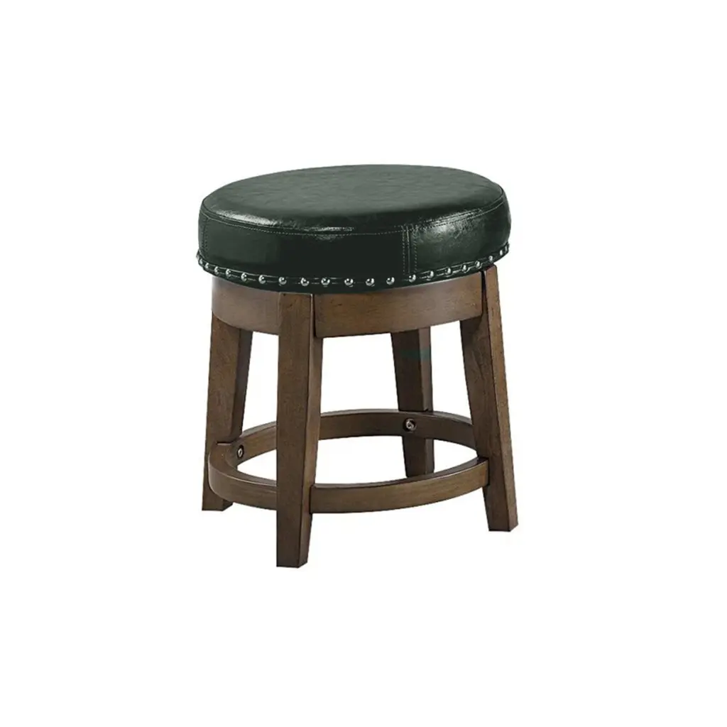 Drue 18 Inch Set 2 Swivel Stools Green Faux Leather Dark Trim royal hampton
