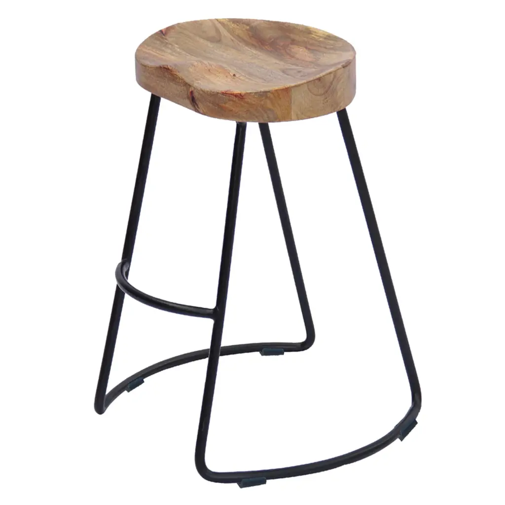 Ela 24 Inch Counter Height Stool Mango Timber Saddle Seat Ferrous Metal Frame royal hampton