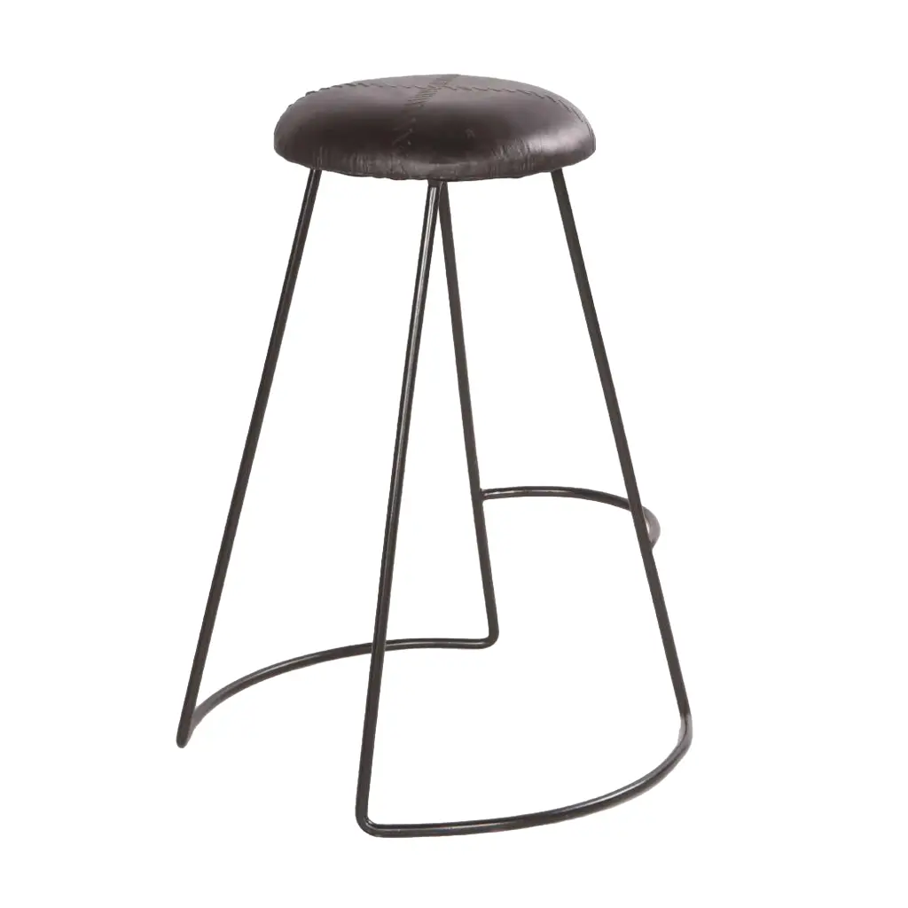 26 Inch Modern Counter Height Stool Authentic Hide Upholstery Metallic Base royal hampton