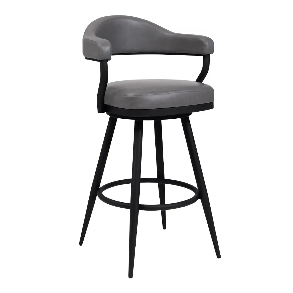 30 Inch Vintage Faux Leather Bar Stool Metal Peg Legs Gray Metal royal hampton