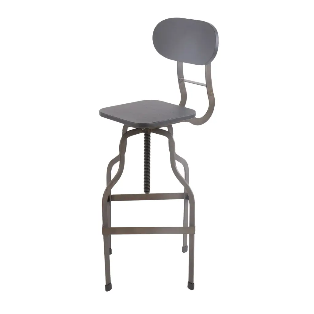 Industrial Style Wooden Swivel Bar Stool Curved Metal Base Gray royal hampton