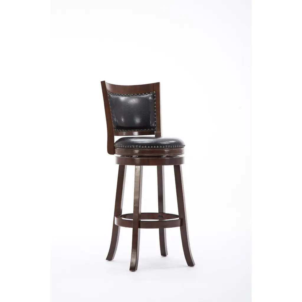Sabi 29 Inch Swivel Counter Stool Solid Wood Faux Leather Brown royal hampton