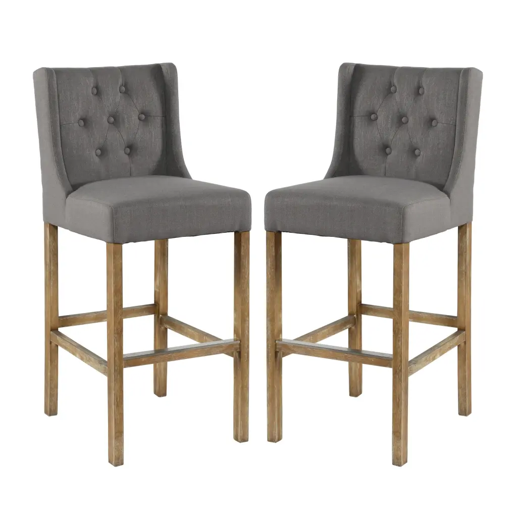 Set 2 Wooden Barstools Padded Seat and Button Tufted Wing Back Design royal hampton