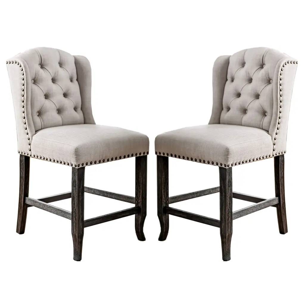 Wooden Counter Height Wingsupport Chair Ivory and Black Set 2 Antique royal hampton