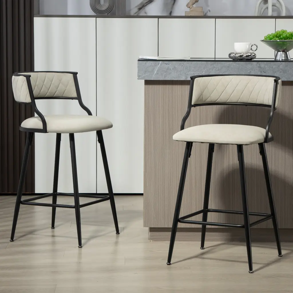 Set 2 26 Inch Counter Height Bar Stools PU Cover Kitchen Island Stools
