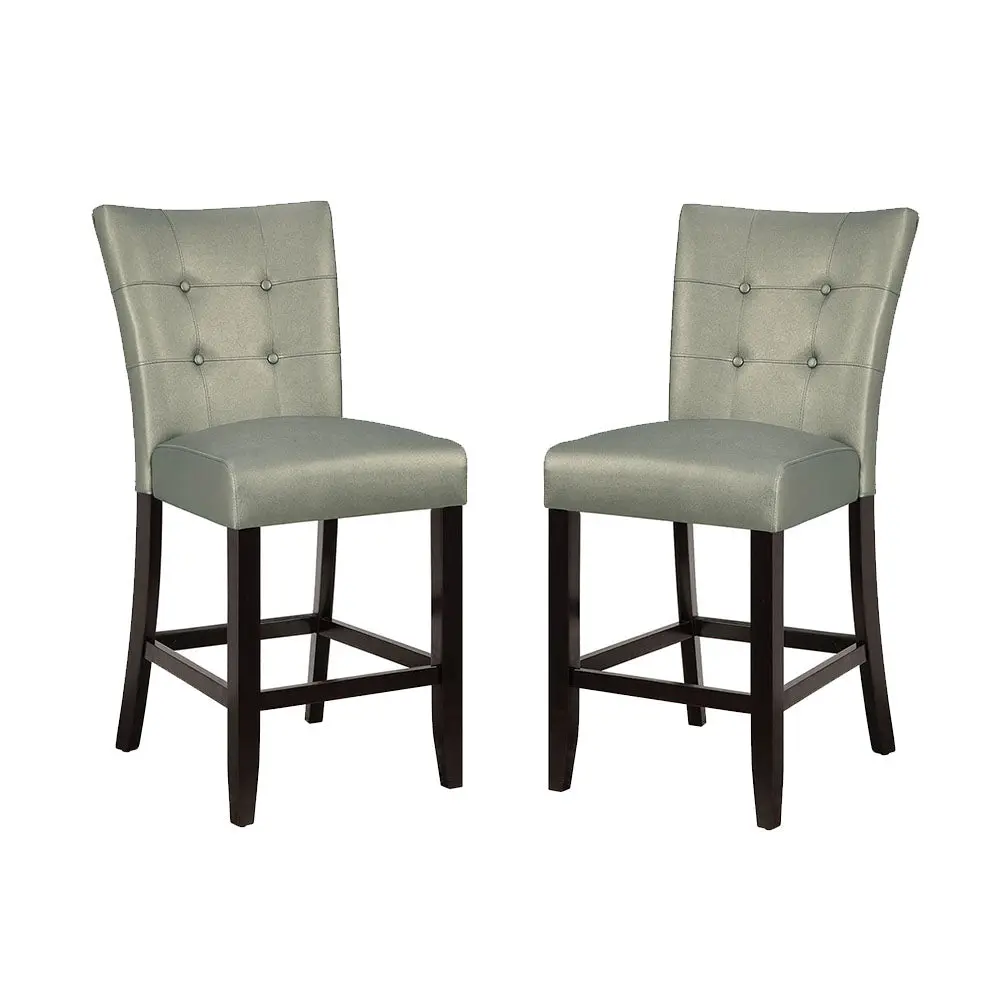 Counter Height Chairs Button Tufted Back - Espresso and Silver PU Upholstery simple relax