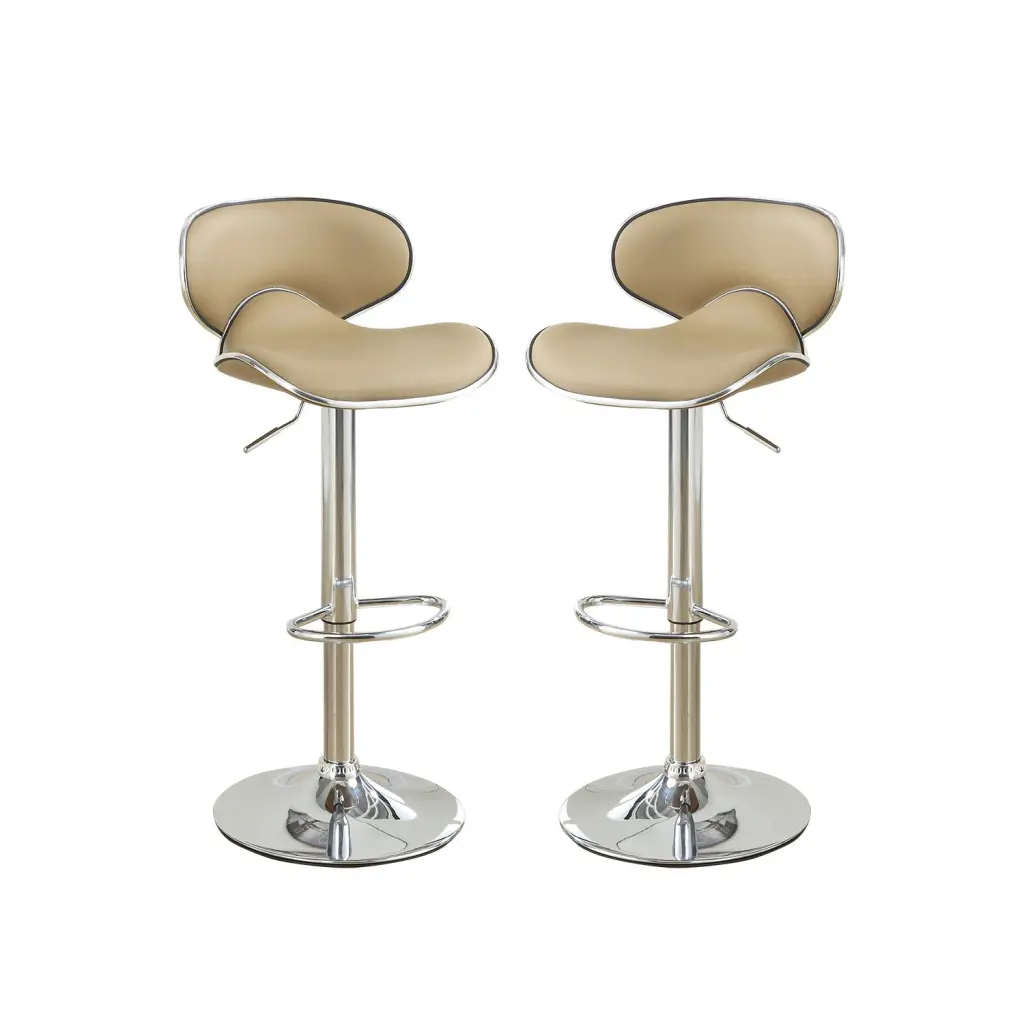 Customizable Brown Faux Leather Bar Stools Set 2 Dining simple relax