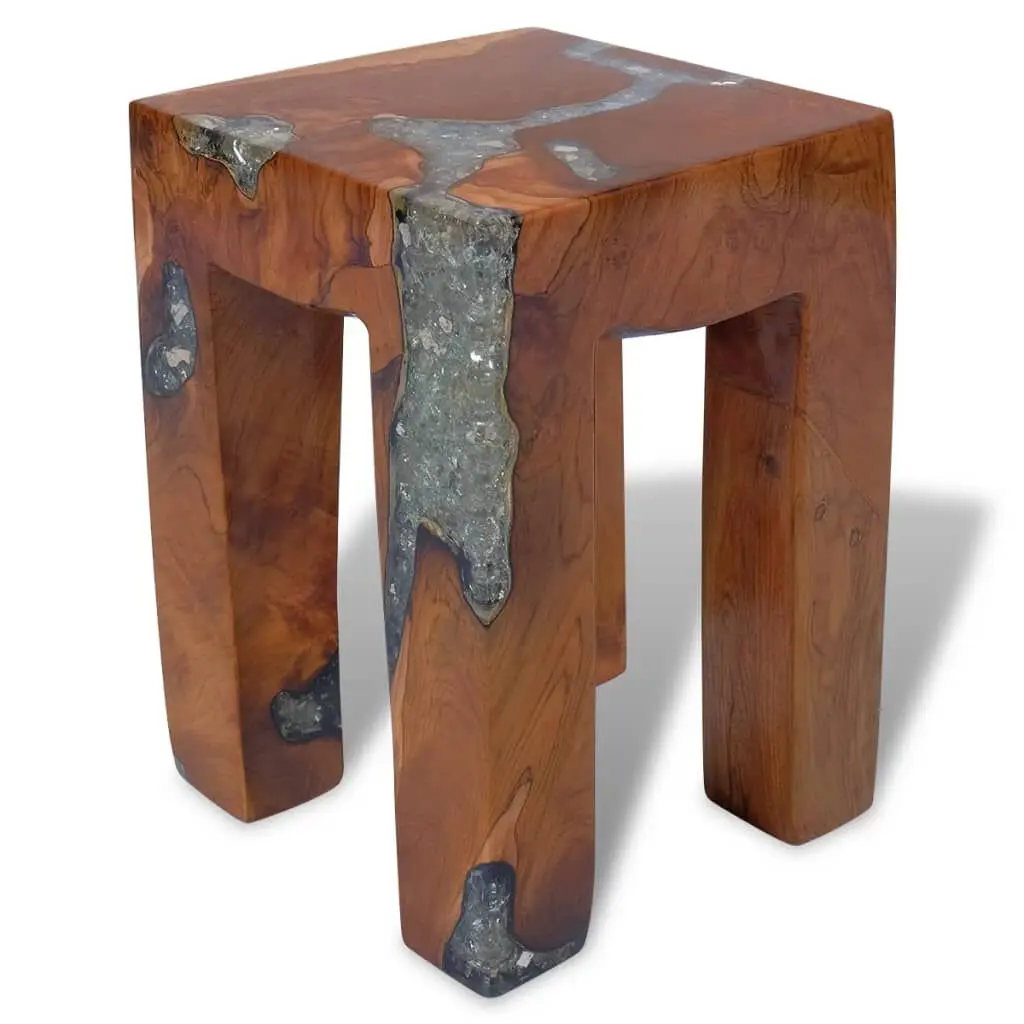 Stool Solid Teak Wood and Resin Modern Bar Stool or Side Table