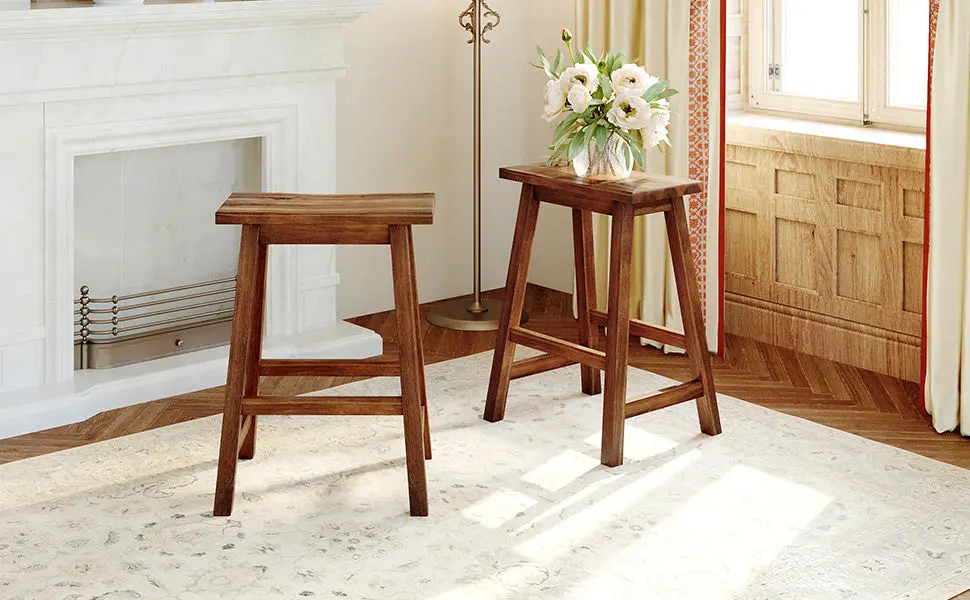 Farmhouse Rustic 2 Piece Counter Height Wood Kitchen Dining Stools Bar or Island topmax