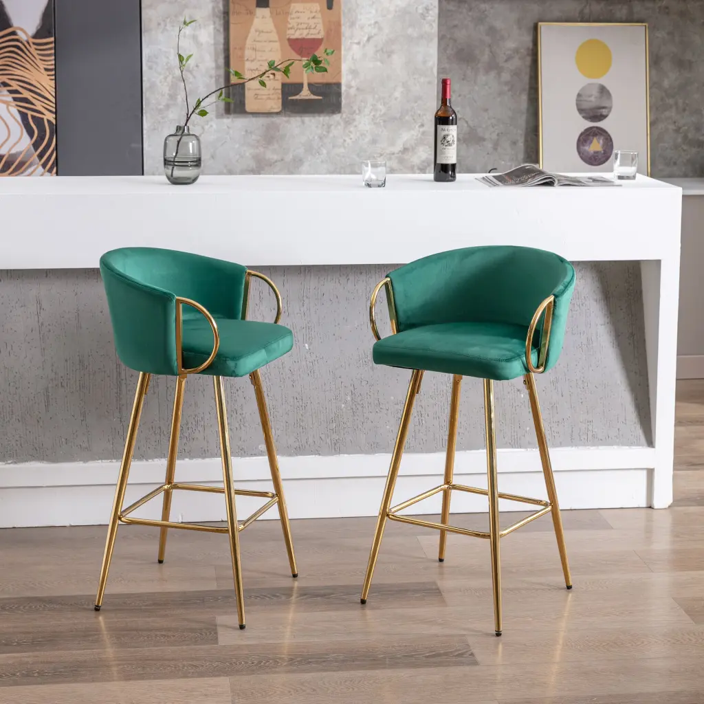 30 Inch Set 2 Bar Stools Chrome Footrest And Base Velvet Upholstery weehaa furniture