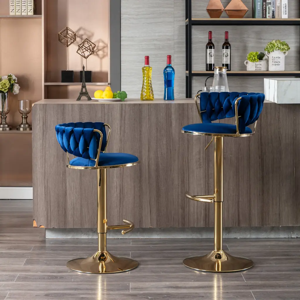 Set 2 Bar Stools Chrome Footrest And Base Swivel Height Adjustable weehaa furniture