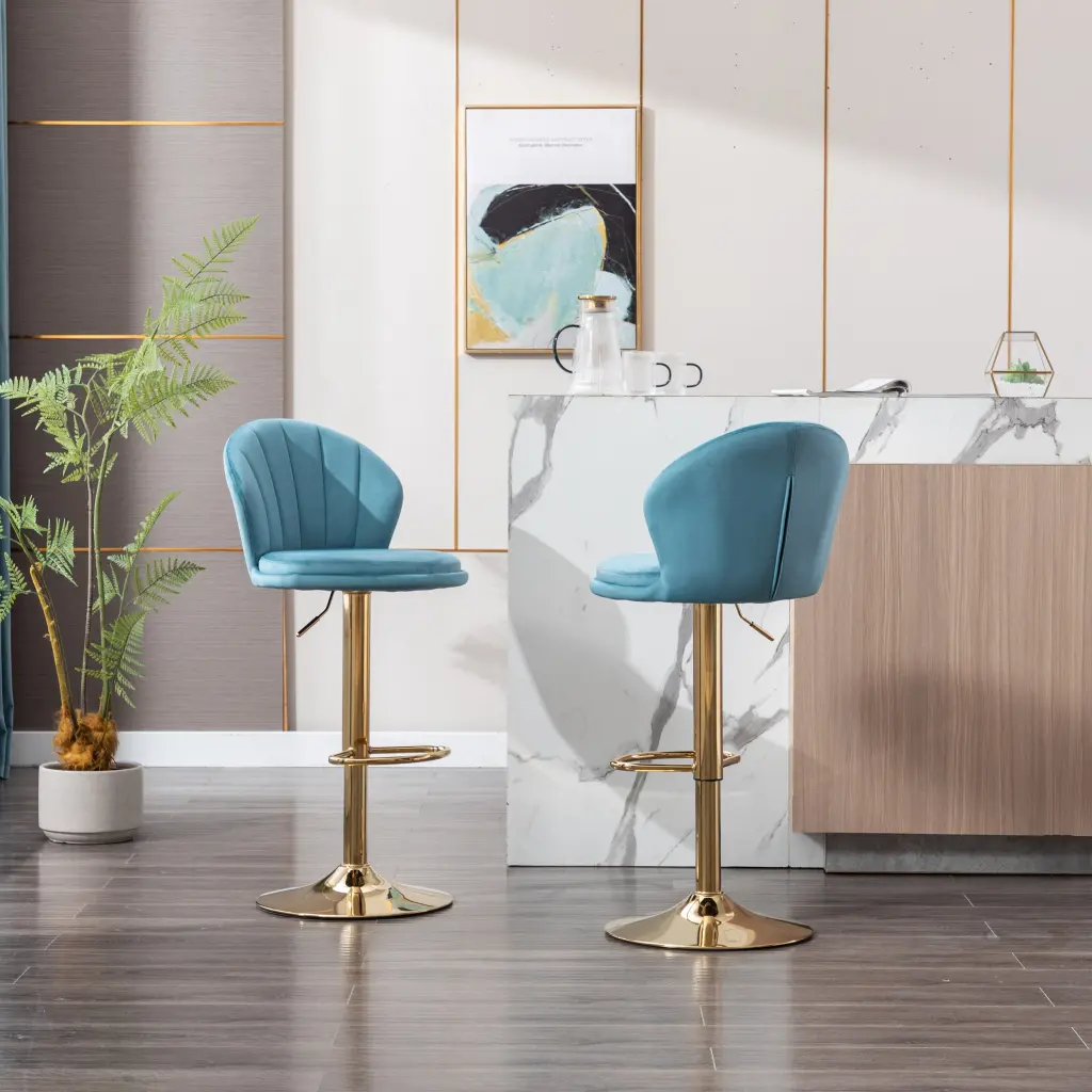 Set 2 Bar Stools Chrome Footrest And Base Swivel Height Adjustable weehaa furniture