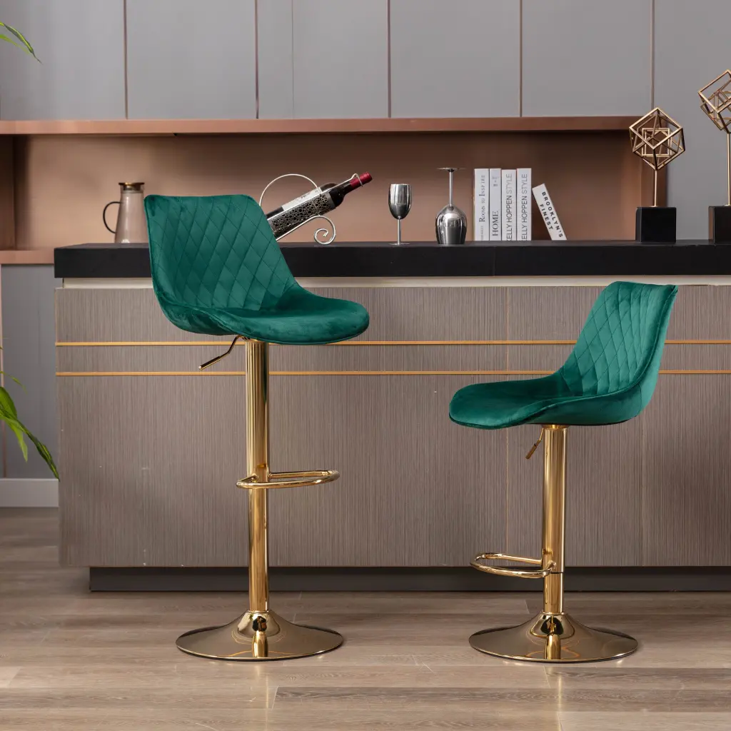 Set 2 Bar Stools Chrome Footrest and Swivel Height Adjustment weehaa furniture