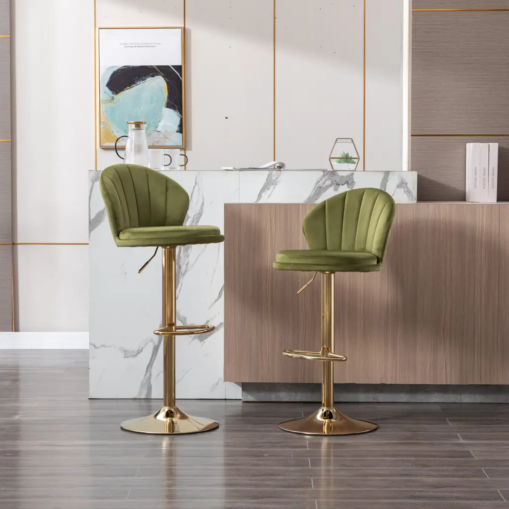 Set 2 Bar Stools Chrome Footrest Swivel and Height Adjustable Base weehaa furniture