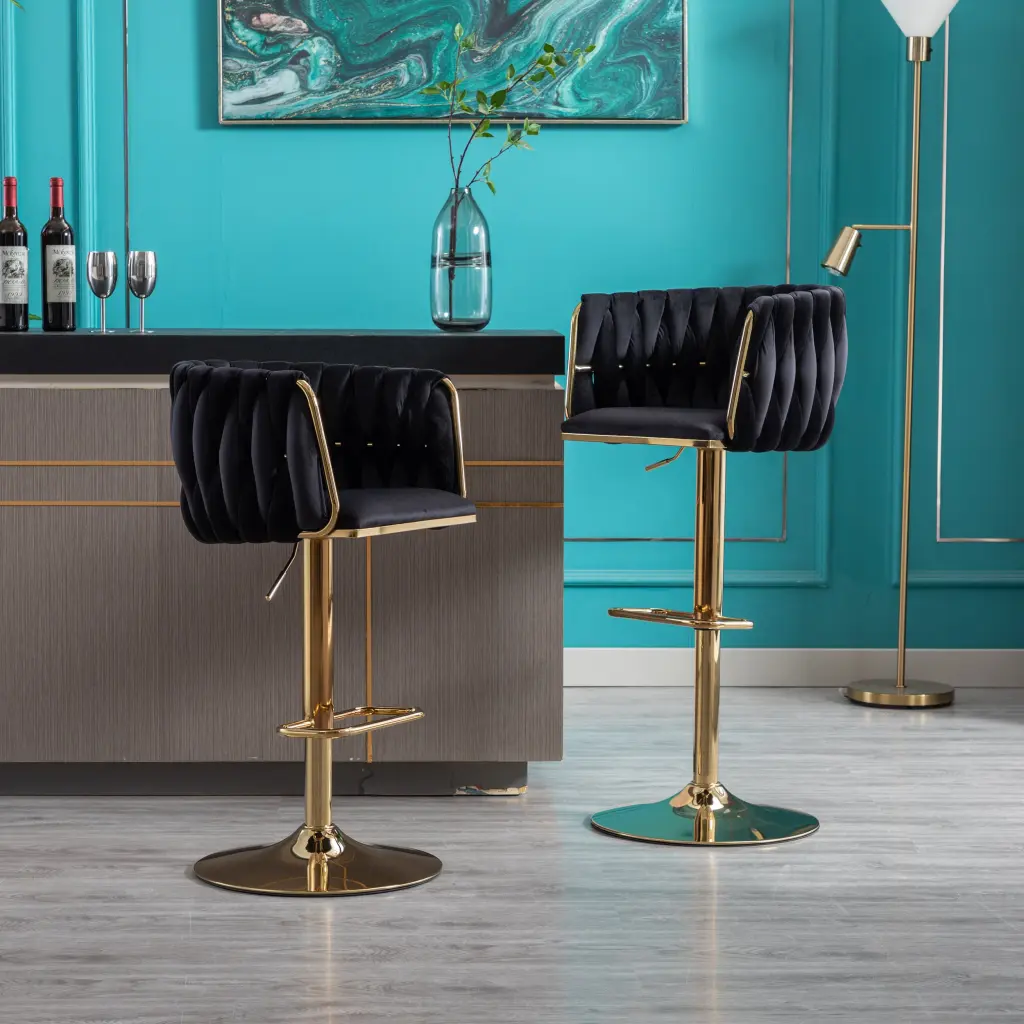 Set 2 Swivel Bar Stools Chrome Footrest and Height Adjustable Base weehaa furniture